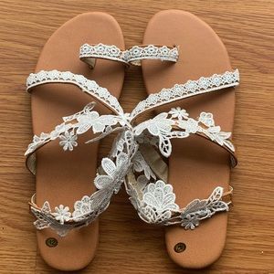 White Lacey Bridal Wedding Sandals